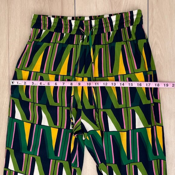 Zara Geometric Green Yellow Pink Print Palazzo Pants w/ Pockets M 60's Aesthetic - Picture 3 of 15